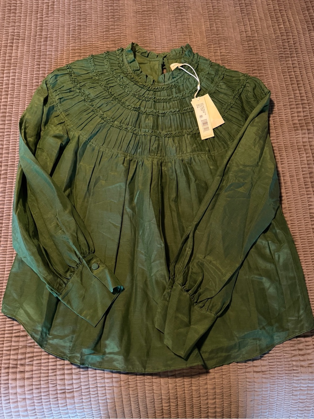 🆕 Rebecca Taylor Forest Green Smocked Neck Blouse